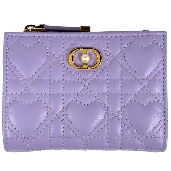 Christian Dior Dahlia Wallet Heart Bifold Purple Leather Women's